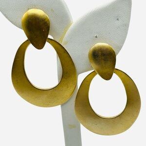 Huge Les Bernard Matte Gold Plate Door Knocker Clip Earrings